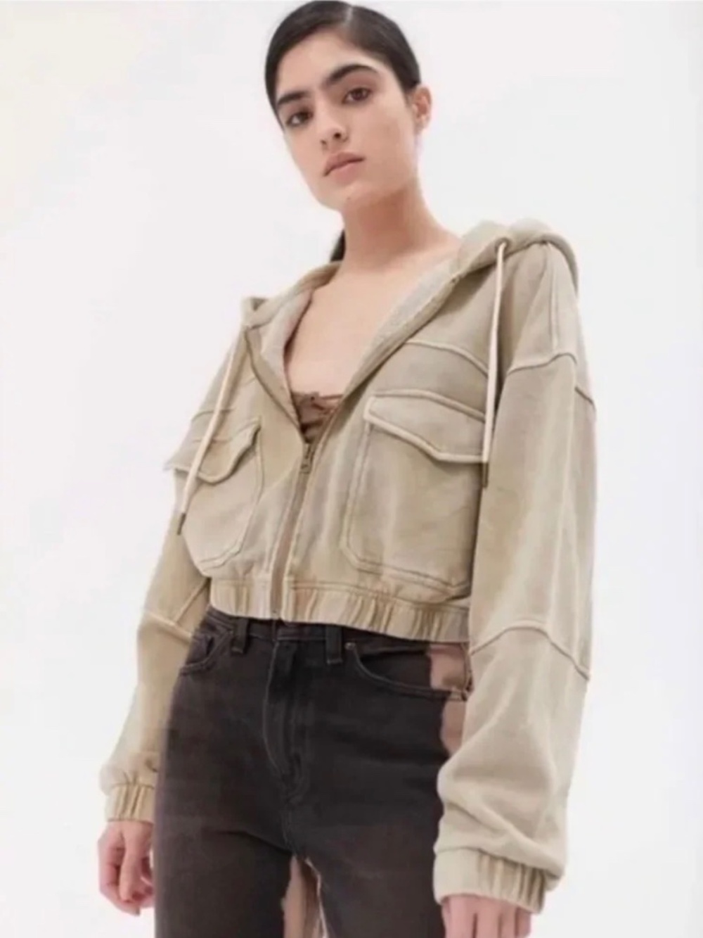 Urban Outfitters Yogi Fleece Cropped Zip Up Hoodie Sweatshirt